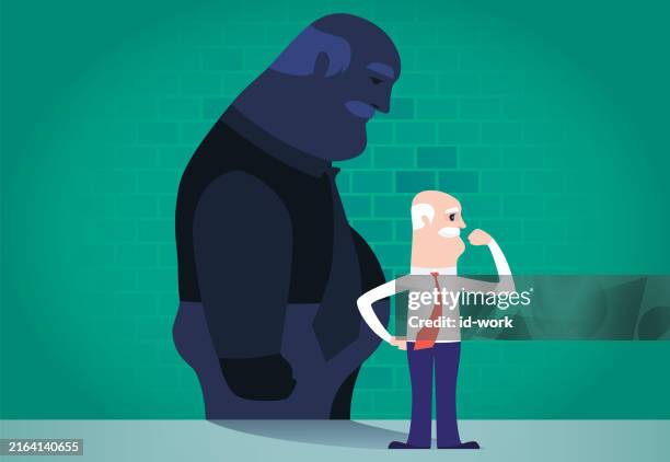 senior businessman flexing arm beside sad overweight man shadow - flexing silhouette vector stock illustrations