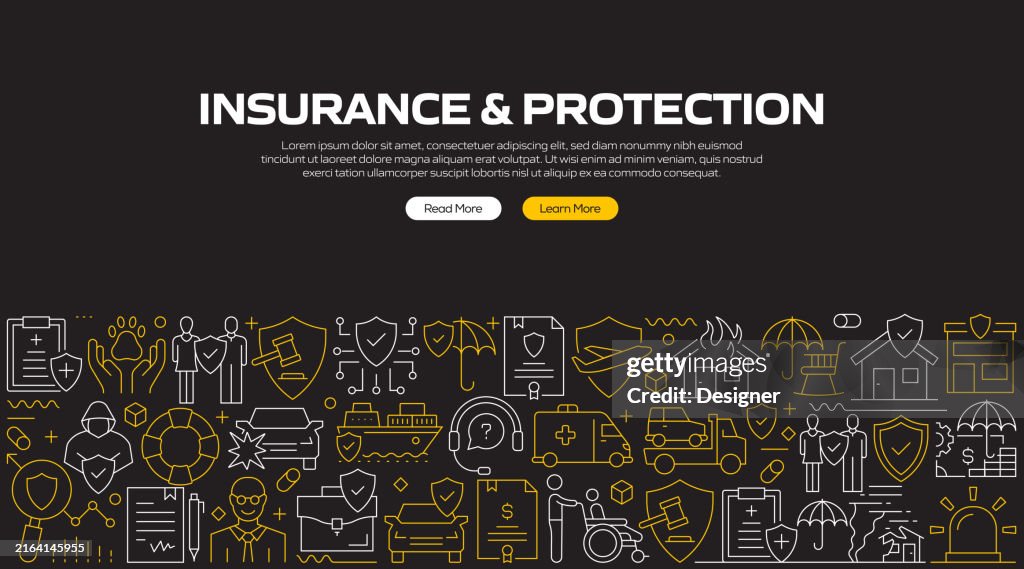 Insurance Headline Examples Insurance And Protection Related Line Style Banner Design For Web Page ...