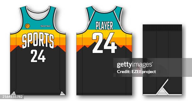 basketball jersey design template. basketball uniform mockup design. - basketball player back stock illustrations