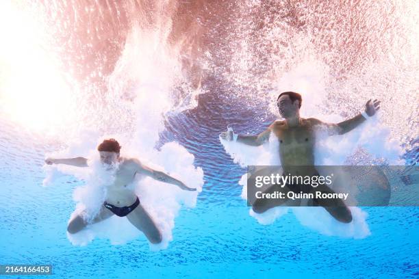Thomas Daley and Noah Williams of Team Great Britain compete in the Men’s Synchronised 10m Platform Final on day three of the Olympic Games Paris...