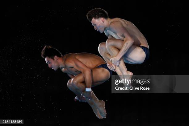 Thomas Daley and Noah Williams of Team Great Britain compete in the Men’s Synchronised 10m Platform Final on day three of the Olympic Games Paris...