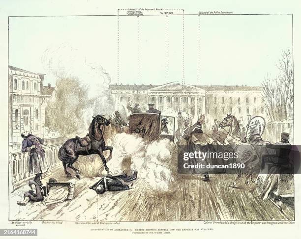 russian history, assassination of alexander ii of russia, 1881, victorian 19th century - st petersburg russia stock illustrations