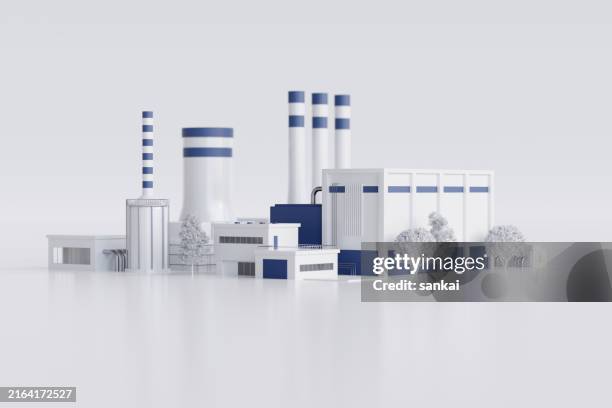 power plant or district heating plant, abstract low polygonal 3d model isolated on white background - factory stock pictures, royalty-free photos & images