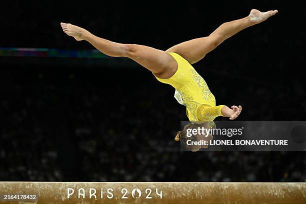 Brazil's Flavia Saraiva competes in the balance beam event of the artistic gymnastics women's all around final during the Paris 2024 Olympic Games at...