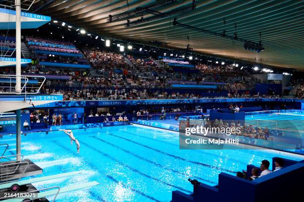 General view as Kirill Boliukh and Oleksii Sereda of Team Ukraine compete in the Men’s Synchronised 10m Platform Final on day three of the Olympic...