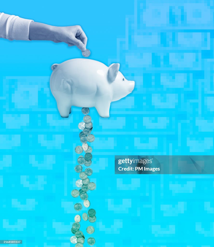 Lost savings concept - Leaking piggy bank