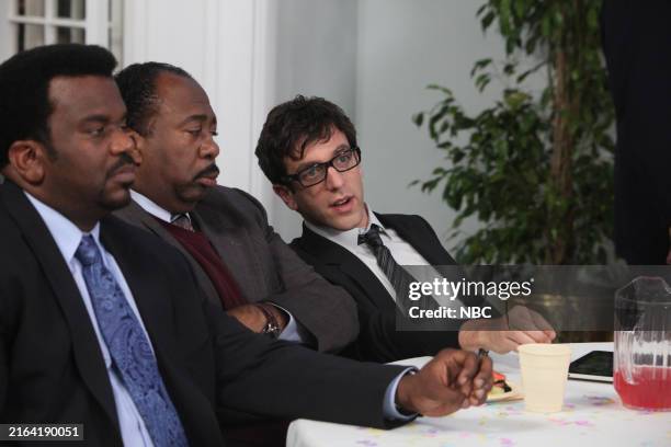 The Christening" Episode 707 -- Pictured: Oscar Nunez as Oscar Martinez, Craig Robinson as Darryl Philbin, Leslie David Baker as Stanley Hudson, B.J....