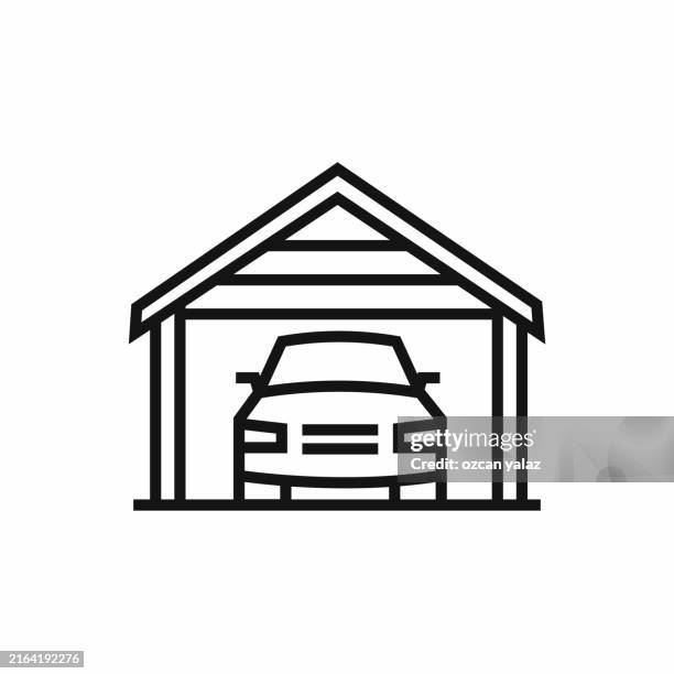 city infrastructure thin line vector icon set. - connected car security stock illustrations
