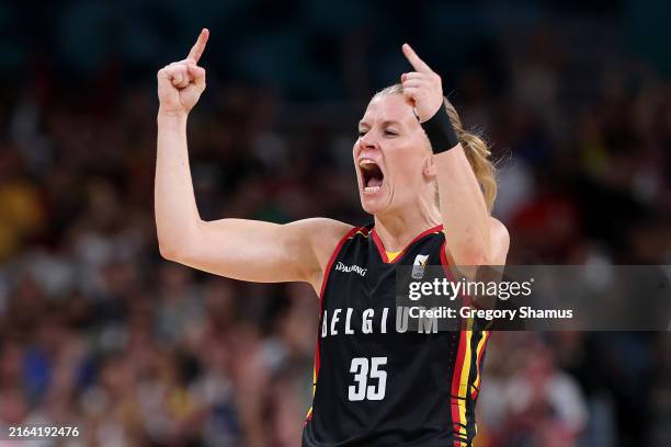 Julie Vanloo of Team Belgium celebrate during the Women's Group Phase - Group C match between Team Germany and Team Belgium on day three of the...