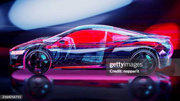 wireframe digital futurista del concepto de automóvil. - coche del futuro fotografías e imágenes de stock