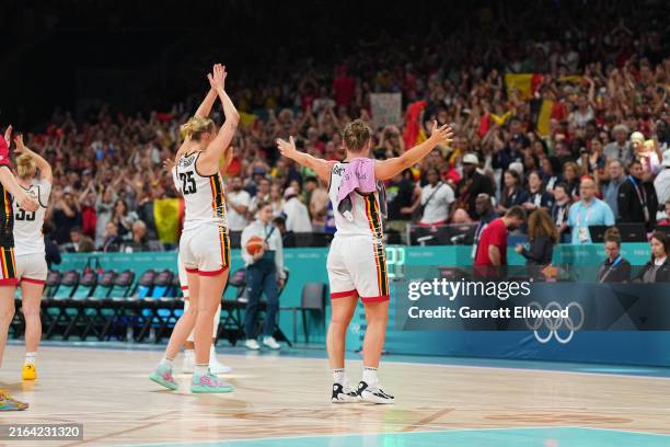 Team Belgium applauds fans after the game against the USA Women's National Team on August 1, 2024 at the Stade Pierre Mauroy in Paris, France. NOTE...