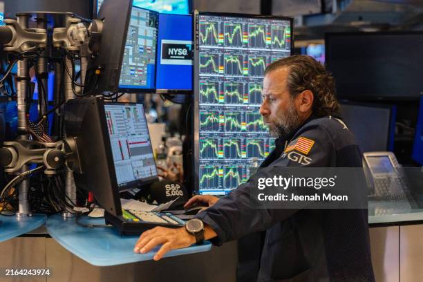Trader works on the floor of the New York Stock Exchange on August 1, 2024 in New York City. New economic data showed initial jobless claims rose the...