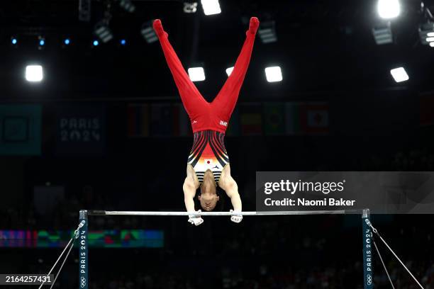 Daiki Hashimoto of Team Japan competes on the high bar during the Artistic Gymnastics Men's Team Final on day three of the Olympic Games Paris 2024...