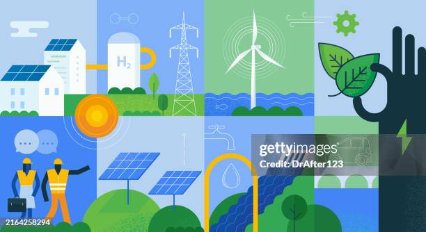 nachhaltige und grüne energie - sonnenenergie stock-grafiken, -clipart, -cartoons und -symbole