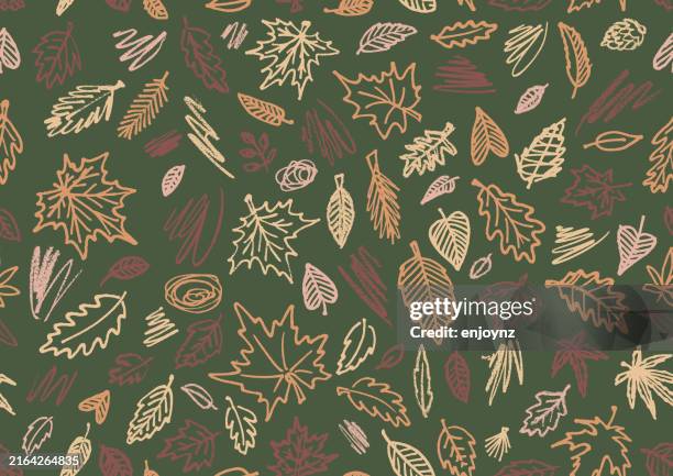 seamless colorful autumn leaves scribbles background - crayon-scribble stock illustrations