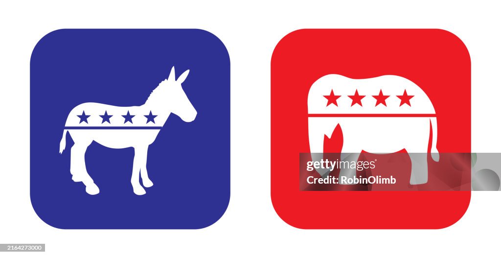 Round Donkey And Elephant Icon Set