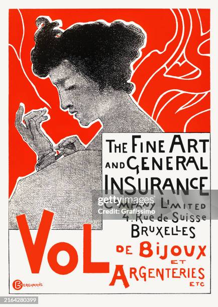 beautiful woman touching bracelet art nouveau 1899 - old poster stock illustrations