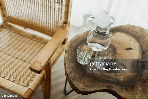 stylish handmade wooden furniture in interior design. eco-friendly and zero waste concept. - room service stock pictures, royalty-free photos & images