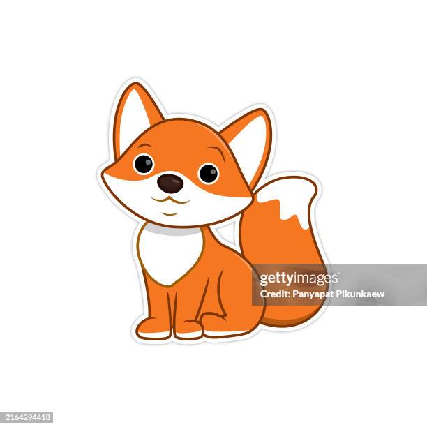 vektorillustration eines fuchses isoliert auf weißem hintergrund. niedlicher cartoon-fuchs, der sitzt und lächelt. - connect the dots englische redewendung stock-grafiken, -clipart, -cartoons und -symbole