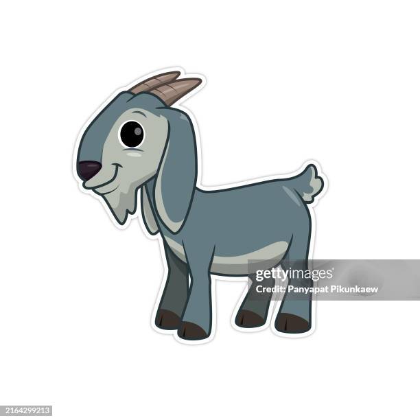 vector illustration of goat isolated on white background.cute cartoon goat standing and smiling - learn-english-icon-set stock illustrations