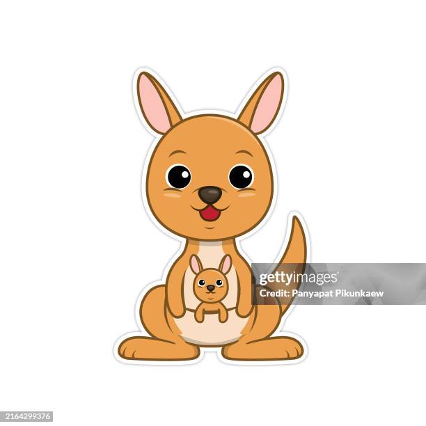 Vector Illustration Of Cute Cartoon Kangaroo Carrying Baby In Pouch High-Res Vector Graphic