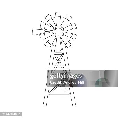 Farm Windmill Weather Vane Continuous Line Drawing with Editable Stroke Farm Windmill Weather Vane Continuous Line Drawing with Editable Stroke