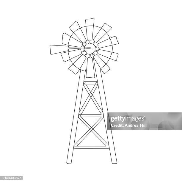 farm windmill weather vane continuous line drawing with editable stroke - old windmill stock illustrations