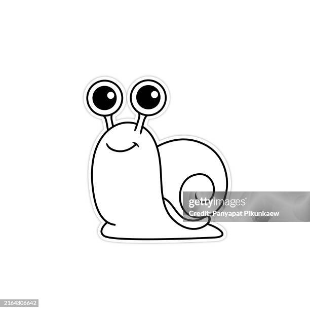 vektorillustration der niedlichen cartoon-schnecke, die lächelt und schwarz-weiß-zeichnung nachschaut für kinder, um zu lernen, nach dem bild zu malen. - weinbergschnecke stock-grafiken, -clipart, -cartoons und -symbole