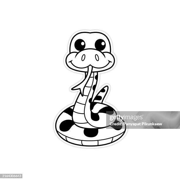 vector illustration of snake black and white drawing for children to learn to color according to the picture. - preschool kids writing stock illustrations