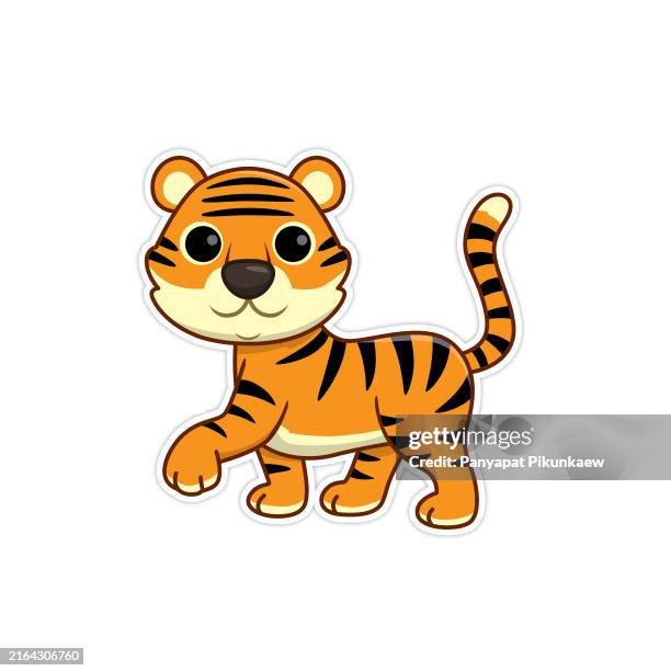 ilustrações de stock, clip art, desenhos animados e ícones de vector illustration of happy tiger cub walking with a smile. - filhote de animal