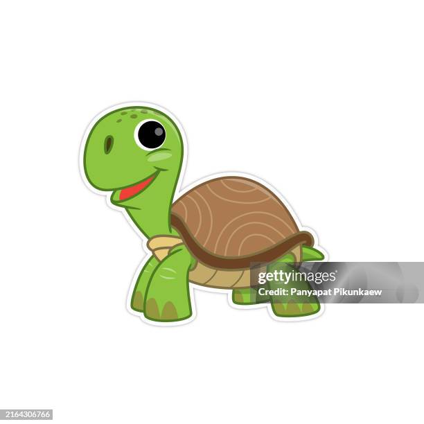 vector illustration of cute green turtle walking and smiling cartoon illustration. - cute turtle stock illustrations