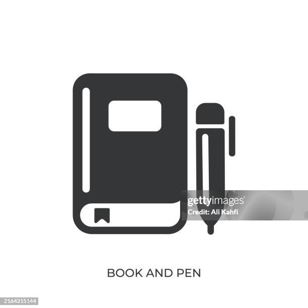 book and pen glyph solid icon. solid icon that can be applied anywhere, simple, pixel perfect and modern style - human machine interface stock illustrations