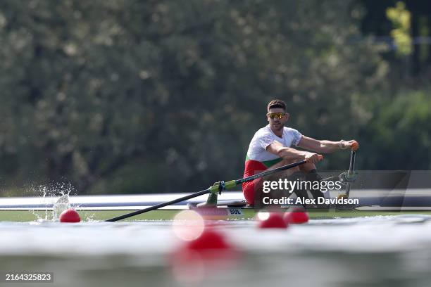 Kristian Vasilev of Team Bulgaria competes in the Rowing Men's Single Sculls Quarterfinal on day four of the Olympic Games Paris 2024 at...