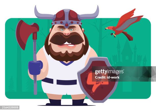 viking warrior holding axe and shield - character leadership icons stock illustrations