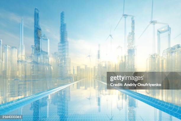futuristic sustainable bridge - wasserstoff stock-fotos und bilder