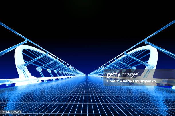 futuristic glowing bridge - vanishing point stock pictures, royalty-free photos & images