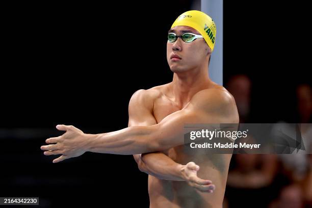 William Yang of Team Australia prepares to compete in the Men’s 100m Freestyle Heats on day four of the Olympic Games Paris 2024 at Paris La Defense...