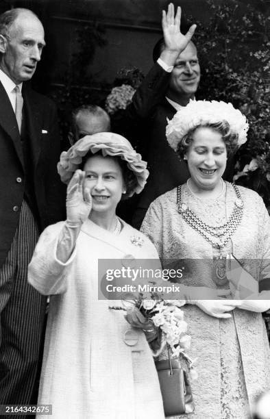 The Queen and Prince Philip with Provost Isobel Leishman of Paisley, who welcomed her on arrival from Edinburgh. 4th July 1963.