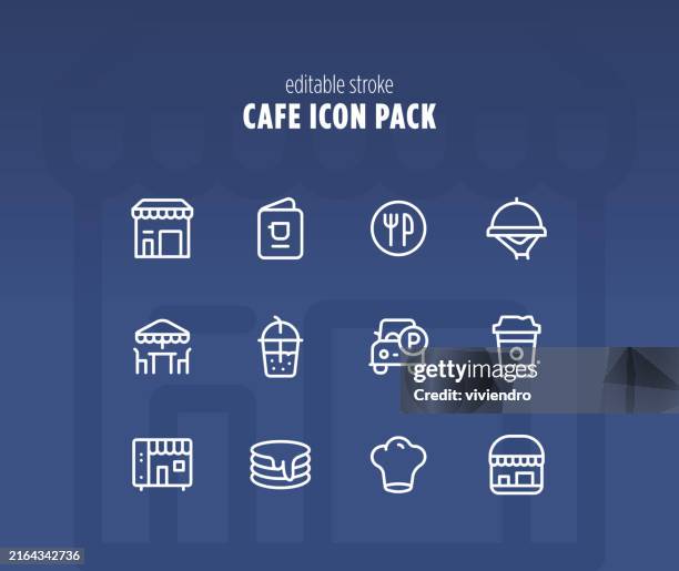 cafe line icon set. editable stroke. pixel perfect. - table breakfast background stock illustrations