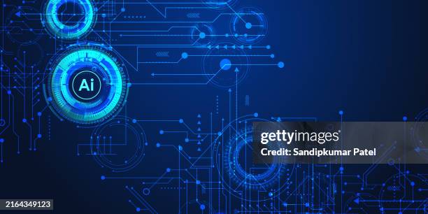ai artificial intelligence chipset on circuit board in futuristic concept - informational poster design stock illustrations