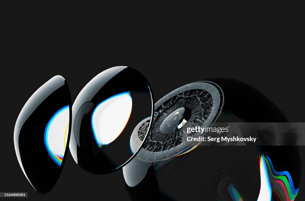 Scientific model of the human eye with contact lenses near the retina.