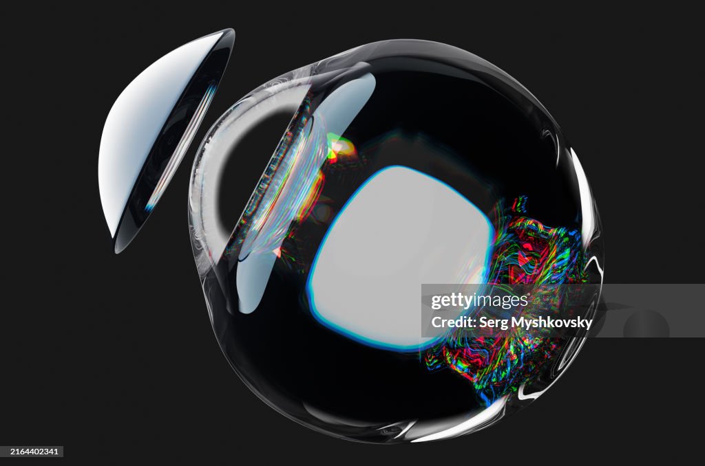 Close-up of an abstract human eye with contact lenses near the retina.