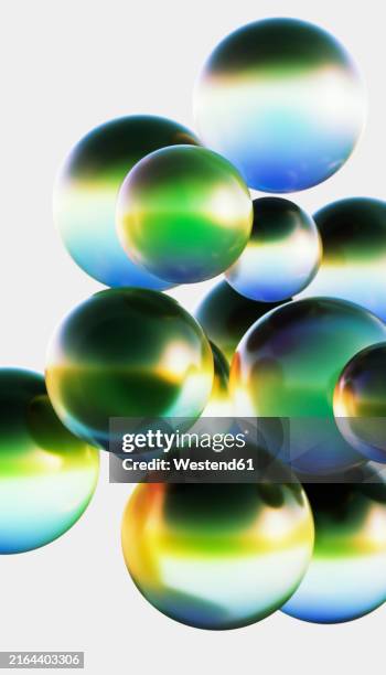 3d rendering of green bubbles with light effect - refracted light stock illustrations