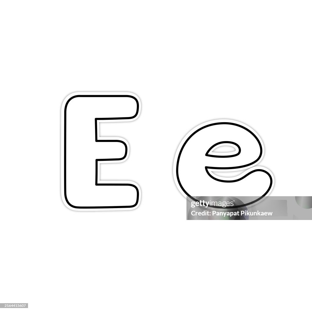 Vector illustration of Purple letter e candy glossy bubble font typeface black and white drawing For children to learn to color according to the picture.
