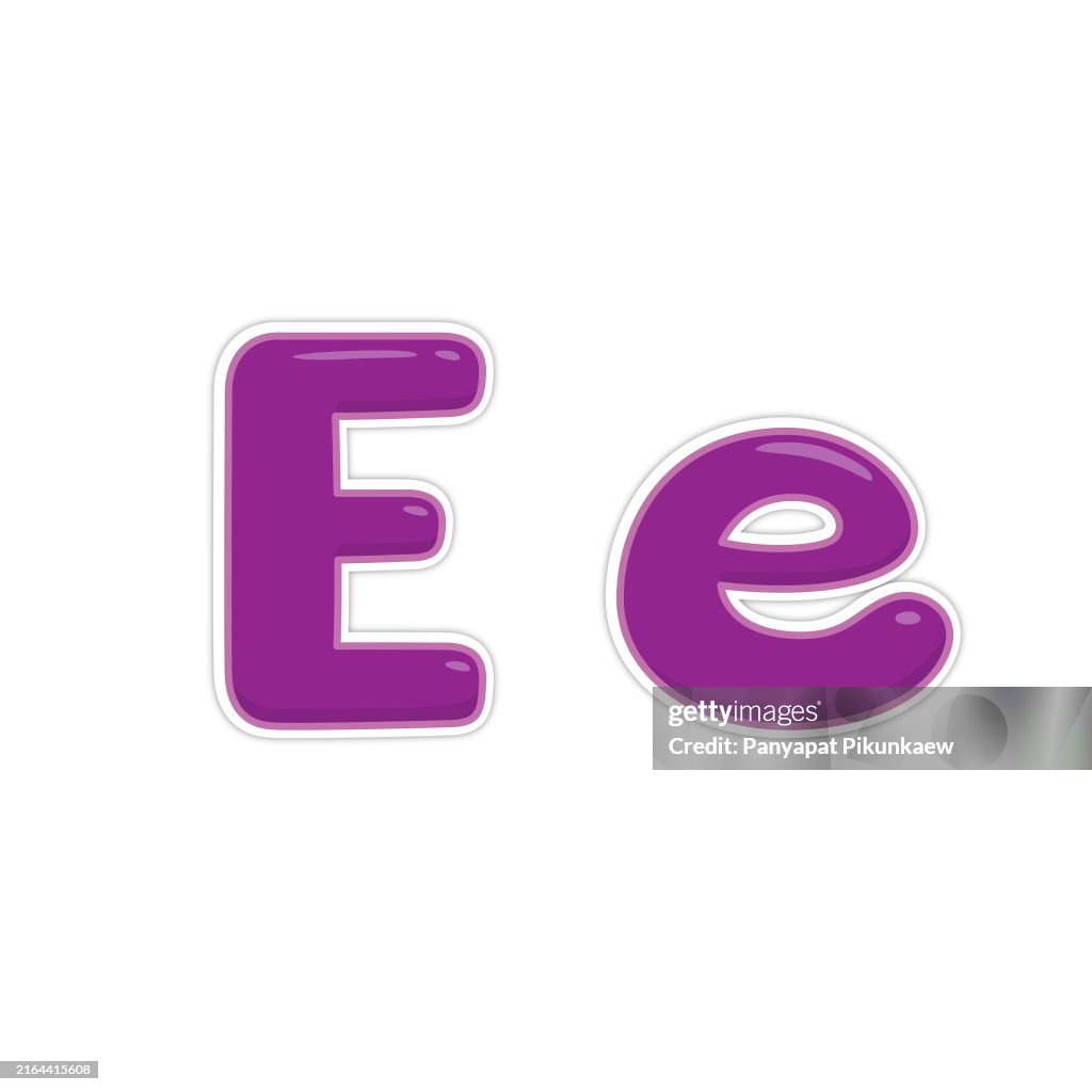 Vector illustration of Purple letter e candy glossy bubble font typeface.