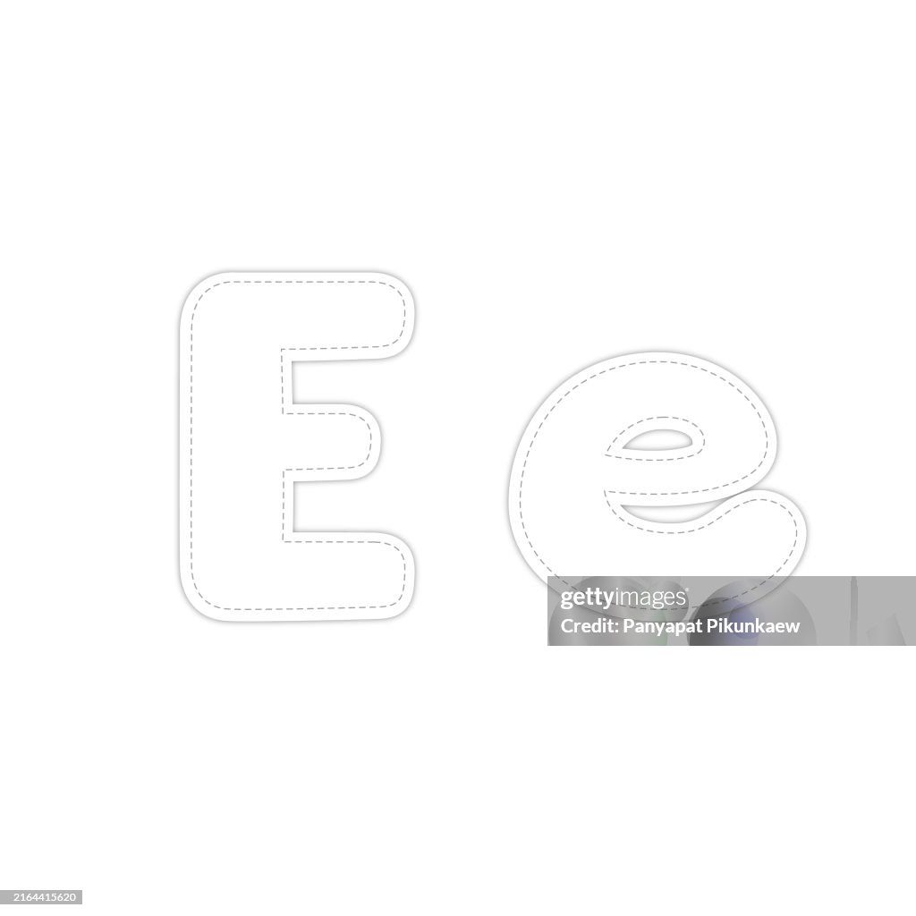 Vector illustration of Purple letter e candy glossy bubble font typeface dot to dot line drawing For children to learn to draw lines along the dotted lines.