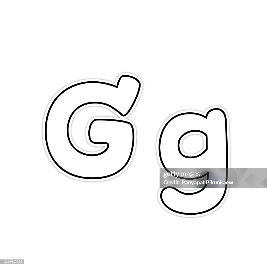 Vector illustration of Uppercase and lowercase g letter of the alphabet black and white drawing For children to learn to color according to the picture.