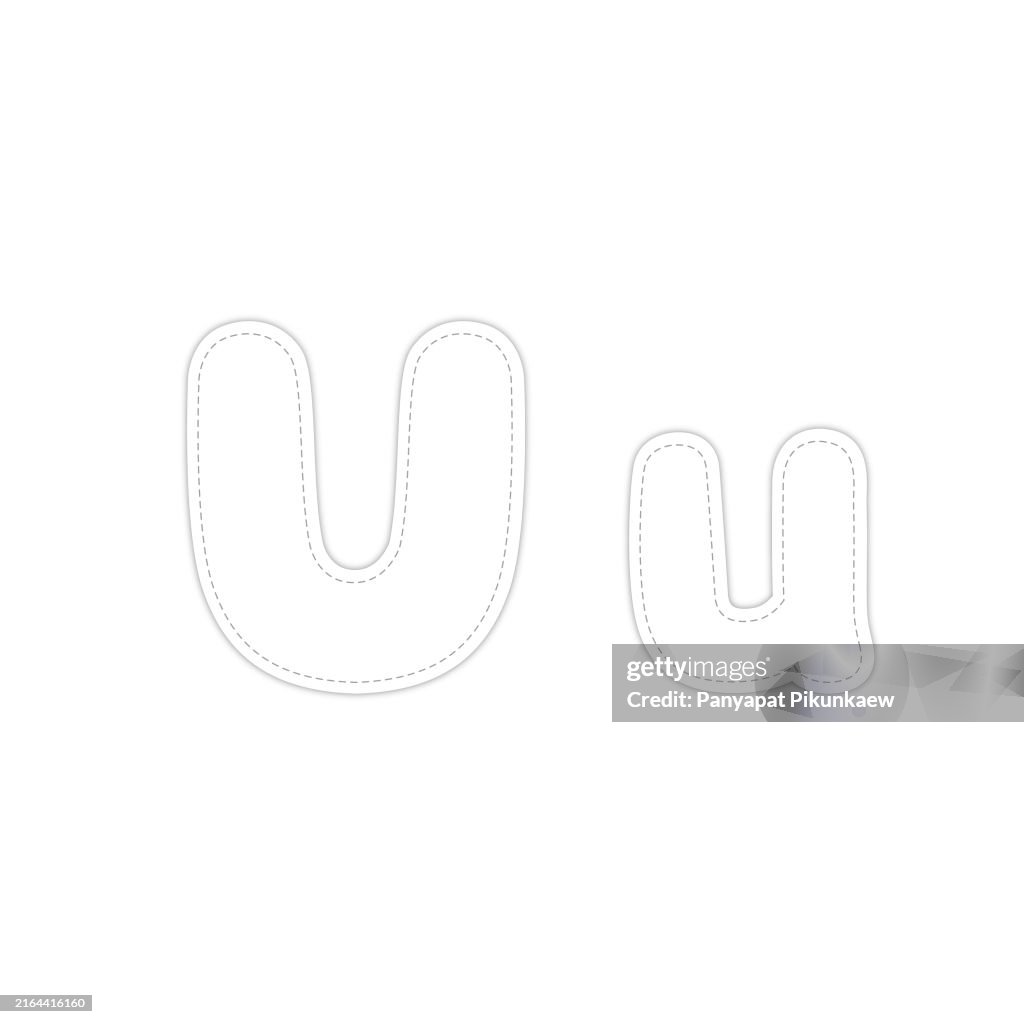 Vector illustration of Letter u uppercase and lowercase yellow font dot to dot line drawing For children to learn to draw lines along the dotted lines.