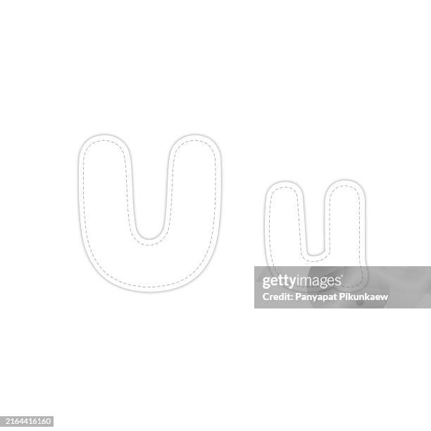 vector illustration of letter u uppercase and lowercase yellow font dot to dot line drawing for children to learn to draw lines along the dotted lines. - letter u stock illustrations