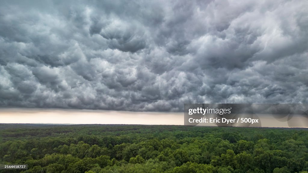 Scenic view of storm clouds over landscape,Shelton,Connecticut,United States,USA